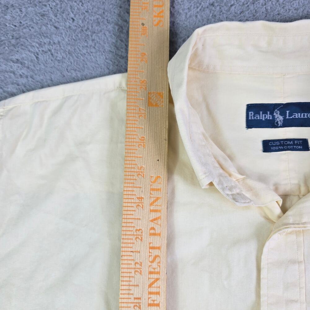 Vintage Ralph Lauren Button Front Shirt Men's 17 Light Yellow Custom Fit Dress - Picture 5 of 7
